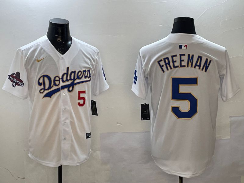 Men Los Angeles Dodgers 5 Freeman White Gold Game 2025 Nike MLB Jersey style 02252